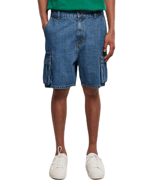 ORGANIC DENIM CARGO SHORTS MID INDIGO