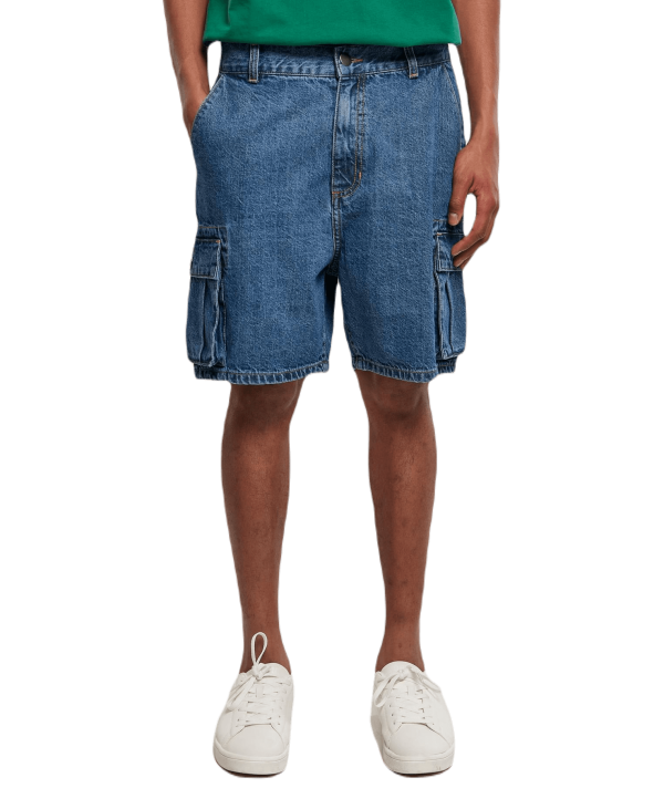 ORGANIC DENIM CARGO SHORTS MID INDIGO