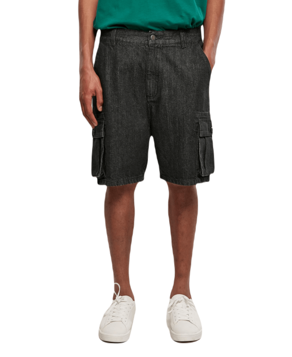 ORGANIC DENIM CARGO SHORTS BLACK WASHED